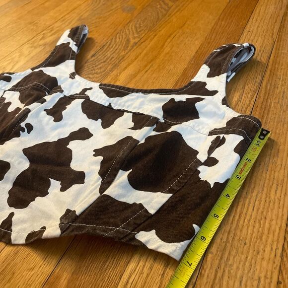 lone star western brown and white cow print boned corset tank top size medium - Picture 3 of 5